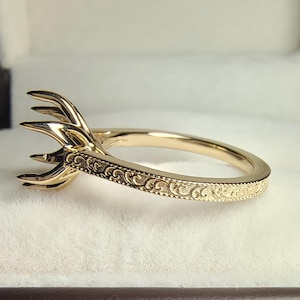 Semi Mount Tulip Setting Flower Engagement Ring, Vintage Filigree Diamond Ring Design, 14k Solid Gold Cathedral Set Floral Only Ring Setting
