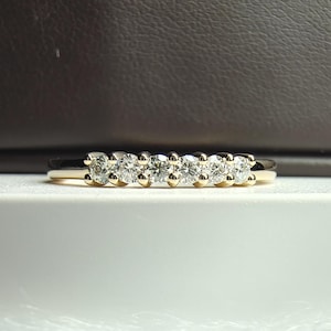14k Solid Gold Moissanite Wedding Band Unique Six Stone Engagement Ring, Round Cut Eternity Wedding Ring for Women Handmade Anniversary Band
