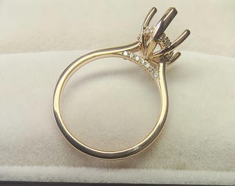 Semi Mount Ring, Vintage Cathedral Set Yellow Gold Engagement Ring Setting, Hidden Halo Marquise Solitaire Ring Setting Without Diamond