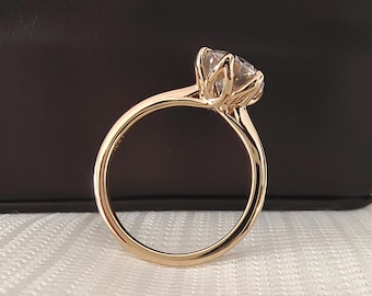 Vintage Tulip Prong Flower Engagement Ring, 14k Gold Cathedral Tulip Setting Engagement Ring, Round Cut Moissanite Floral Basket Set Ring