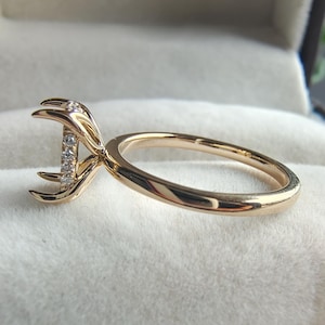 Semi Mount Ring Setting for Your Oval Diamond, 10k Yellow Gold Lotus Flower Engagement Ring Setting, Custom Hidden Halo Diamond Ring Setting