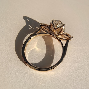 Oval Cut Three Stone Moissanite Engagement Ring with Side Stone Pear Shaped Ring Vintage Tulip Setting Wedding Ring Cathedral 3 Stone Ring