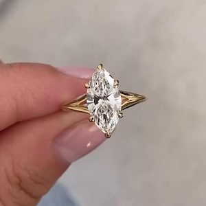 Vintage Marquise Cut Moissanite Engagement Ring with Antique Gemstone Hidden Halo, 14k Yellow Gold Split Shank Solitaire Wedding Ring Gift