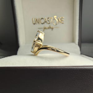 Vintage V Shape Marquise Cut Moissanite Engagement Ring, 14k Yellow Gold Chevron Wedding Ring Band, Unique Solitaire Promise Ring for Women image 9