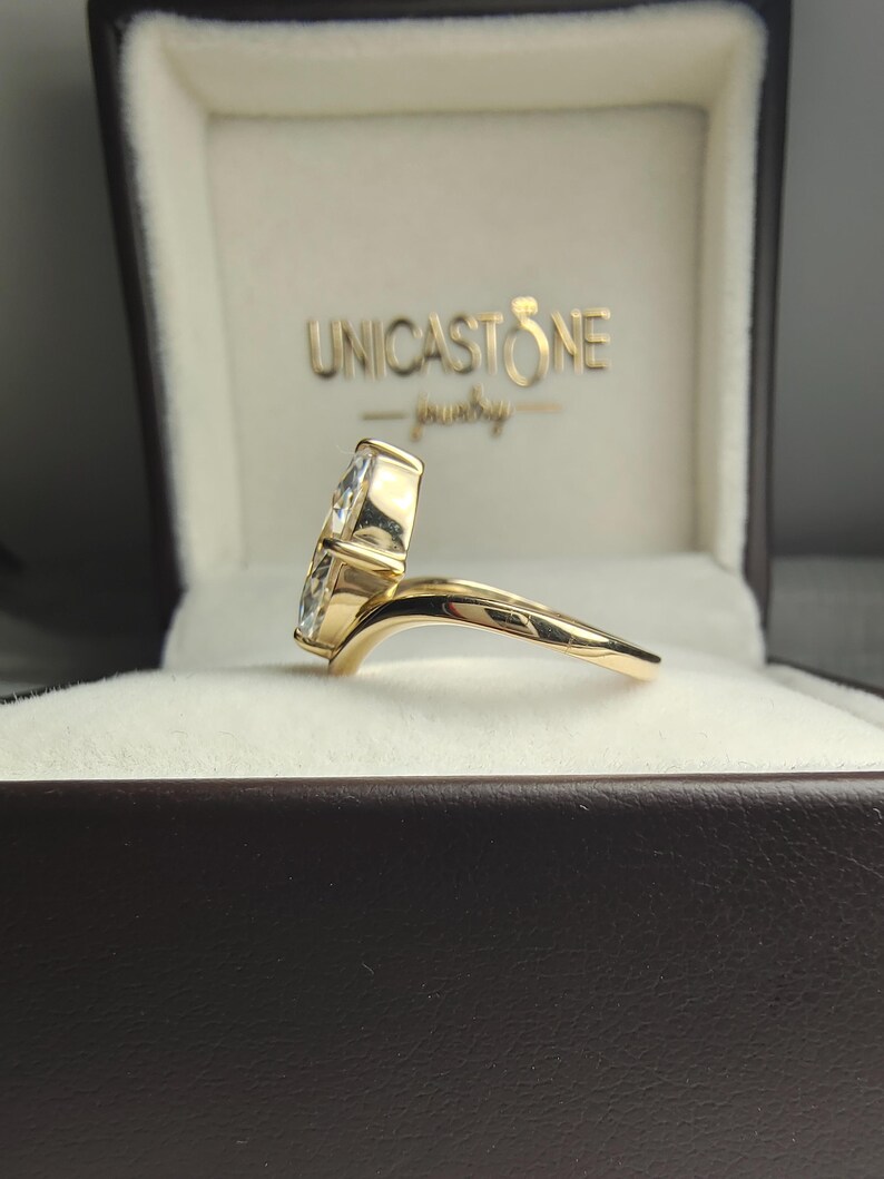 Vintage V Shape Marquise Cut Moissanite Engagement Ring, 14k Yellow Gold Chevron Wedding Ring Band, Unique Solitaire Promise Ring for Women image 9