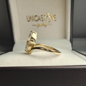 Vintage V Shape Marquise Cut Moissanite Engagement Ring, 14k Yellow Gold Chevron Wedding Ring Band, Unique Solitaire Promise Ring for Women image 10