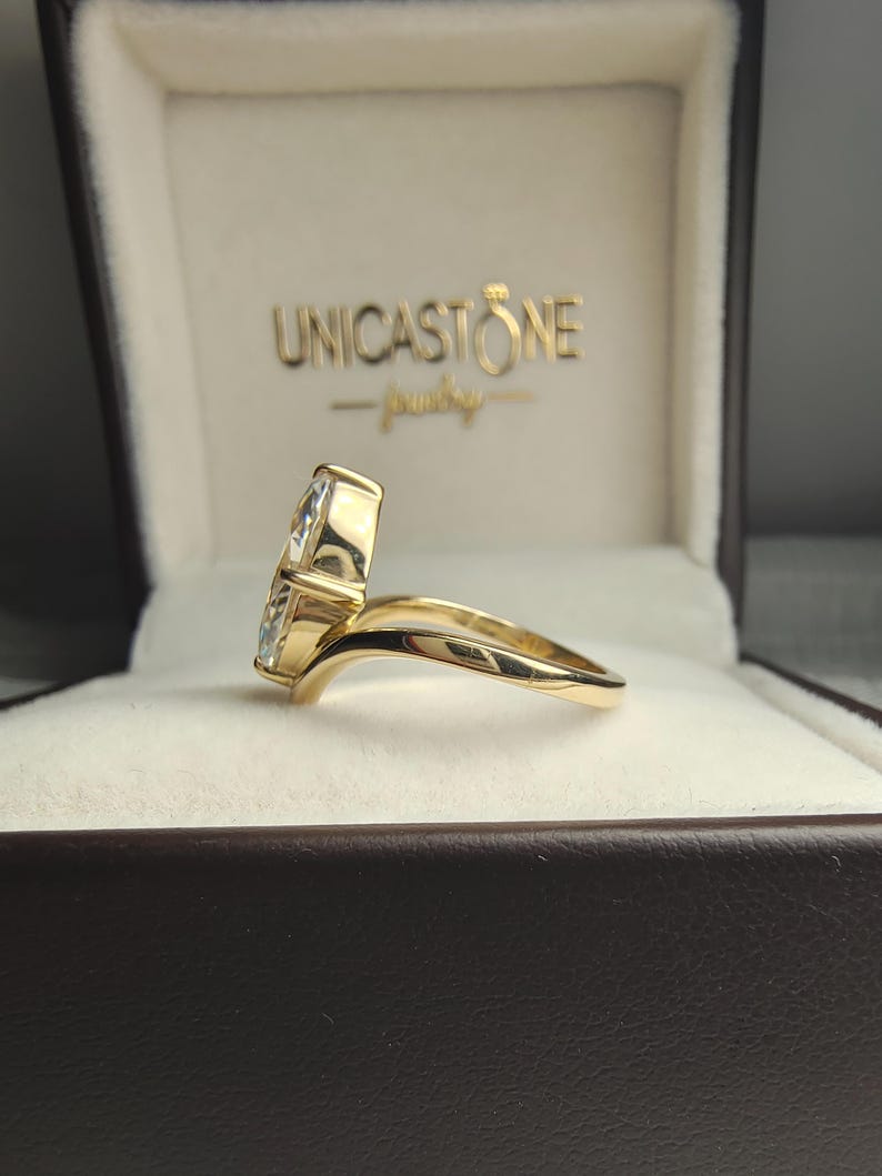 Vintage V Shape Marquise Cut Moissanite Engagement Ring, 14k Yellow Gold Chevron Wedding Ring Band, Unique Solitaire Promise Ring for Women image 10
