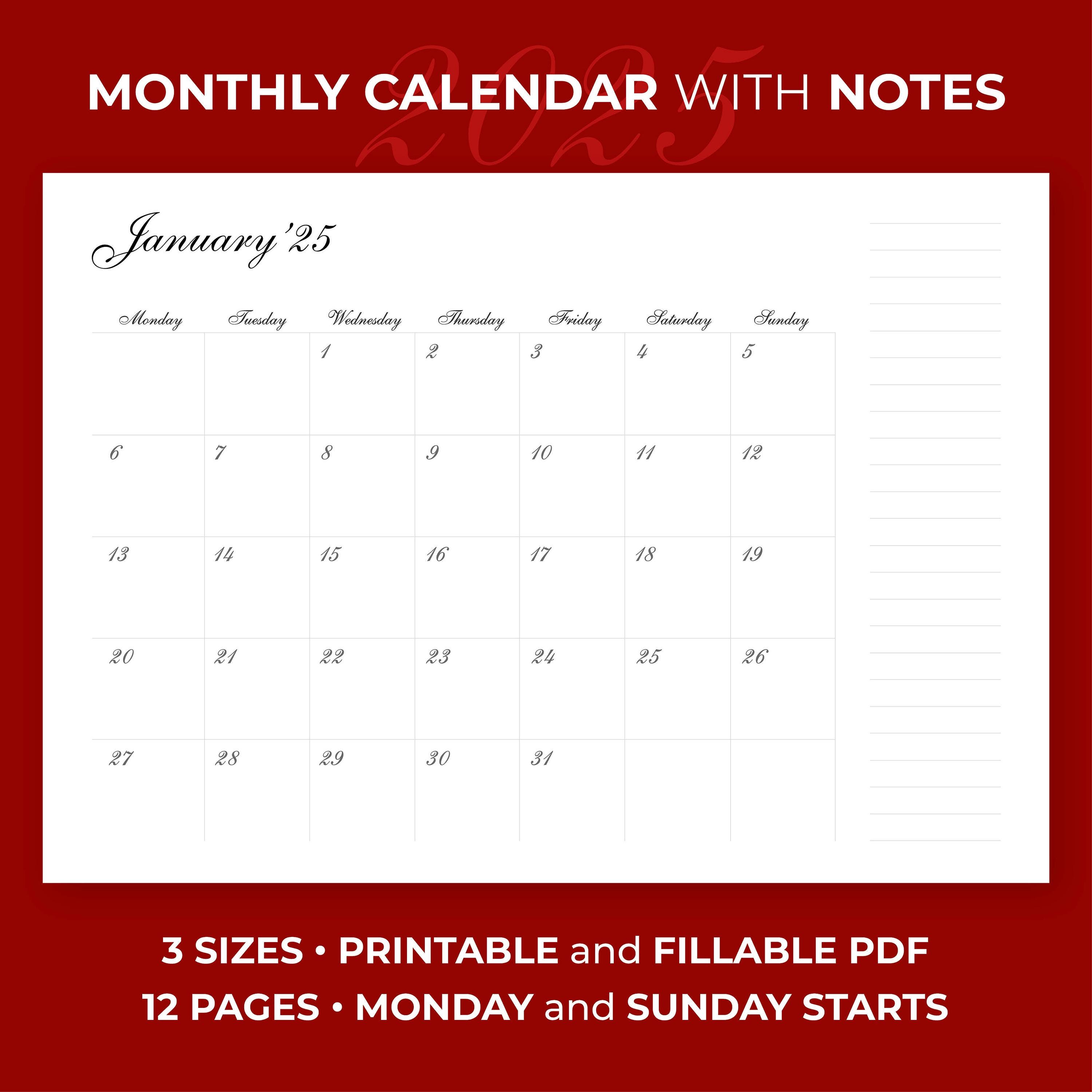 2025 Calendar, 2025 Monthly Planner Landscape Elegant Monthly Calendar ...