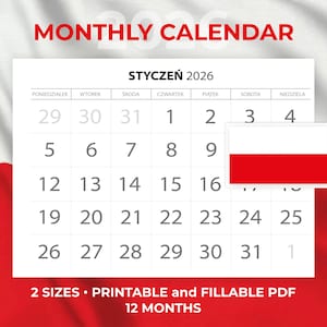 2026 Polski kalendarz 2026 kalendarz do druku po polsku 2026 planer miesięczny 2026 Polish Monthly calendar  2026  Polish Calendar Planer