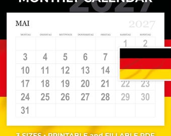 Monatskalender 2027, kalender 2027 druckbar, Jahreskalender 2027, monatskalender 2027, deutscher kalender 2027