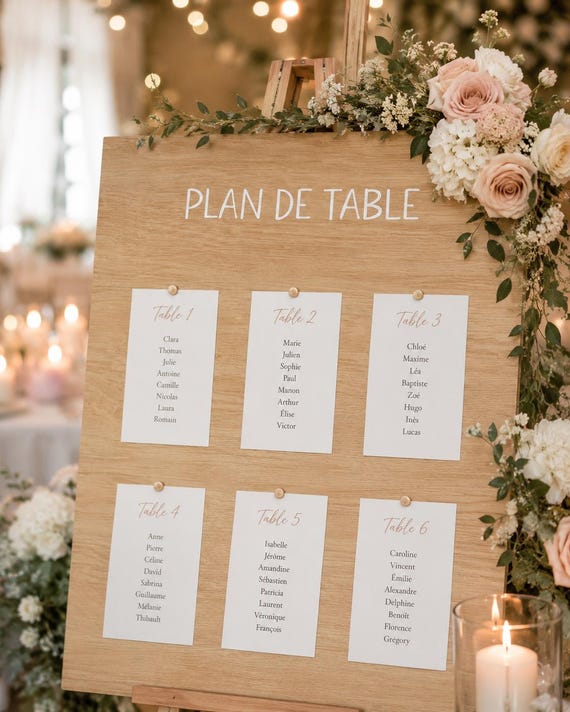 Sticker plan de table mariage, décoration à coller sur panneau des mariés autocollant personnalisé sur bois, miroir