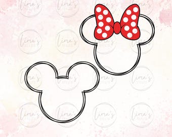 Contorno de cabeza de ratón SVG: Archivo de corte de Mickey y Minnie (descarga digital)