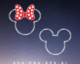 Contorno de cabeza de Mickey y Minnie Mouse SVG/PNG (Descarga digital)