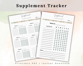 supplemententracker | vitaminetracker | wellnessplanner | gezondheidstracker | dagelijks logboek | wekelijkse tracker | maandelijkse tracker | afdrukbare pdf