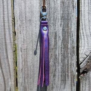 Metallic Royal Purple Genuine Leather Tassel Keychain Clip-on image 1