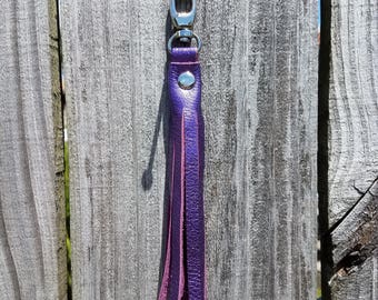 Metallic Royal Purple Genuine Leather Tassel Keychain Clip-on