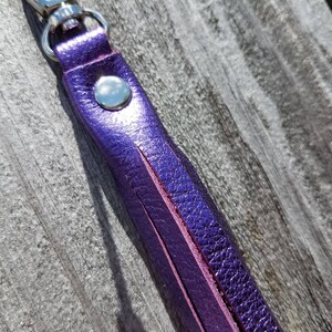 Metallic Royal Purple Genuine Leather Tassel Keychain Clip-on image 3