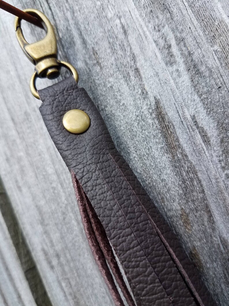 Dark Chocolate Bown Genuine Leather Tassel Keychain Clip-on image 2