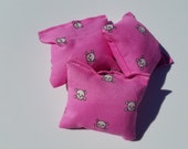 Cute Pink Skulls Trio of Catnip Pillow Puffs Kitty Cat Toy Halloween Gothic