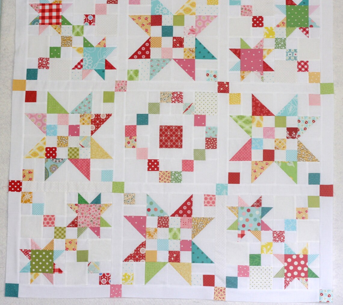 Scrap Jar Stars Quilt Top Etsy