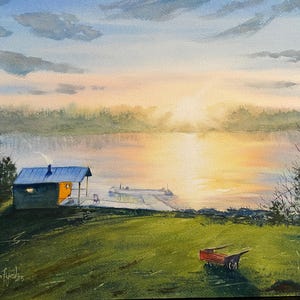 Original Watercolor painting. Morning Lake View, Ontario. 12x16&quot; (unframed)