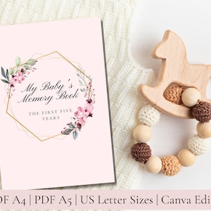 Baby Memory Buch Printable | A4 A5 US Letter PDF + Leinwand | Editierbares Baby Journal für 0–5 Jahre | Meilenstein-Tracker & Erinnerungsgeschenk
