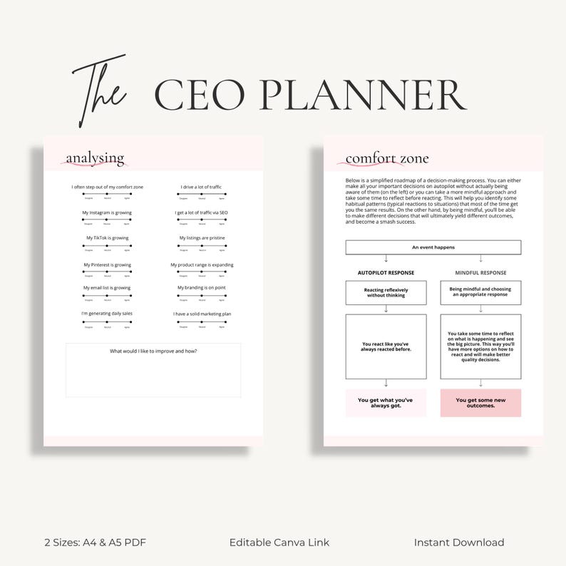 Business Owner Planner | Goal Setting Planner | CEO Mindset Workbook | Entrepreneur Templates | A4 A5 Canva