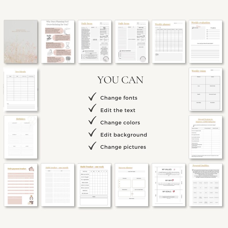 Neurodivergent Planner | ADHD Workbook | Executive Function Toolkit | Canva PDF