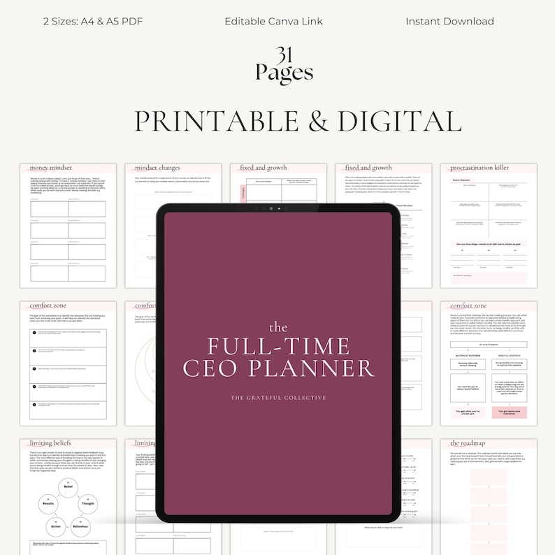 Business Owner Planner | Goal Setting Planner | CEO Mindset Workbook | Entrepreneur Templates | A4 A5 Canva