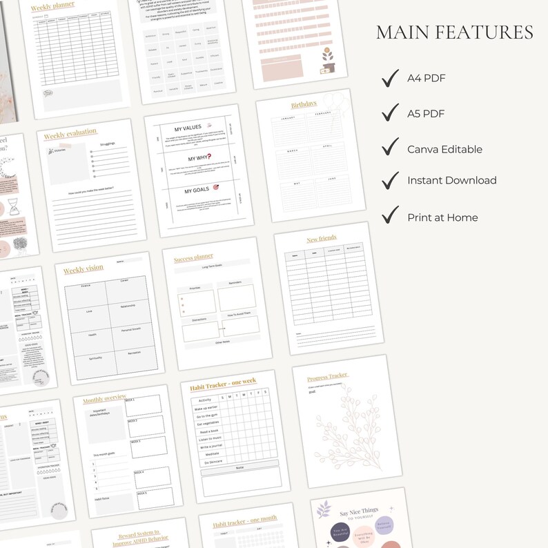 Neurodivergent Planner | ADHD Workbook | Executive Function Toolkit | Canva PDF