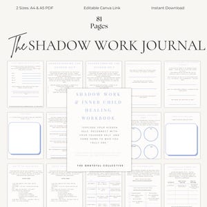 May include: A digital download of "The Shadow Work Journal" with 81 pages. The journal includes prompts for self-reflection and inner child healing. The cover features the title in elegant script and the words "Shadow Work & Inner Child Healing Workbook".