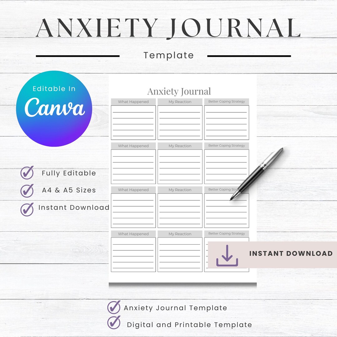 Anxiety Planner PDF Printable Template | Self Care Workbook Insert ...