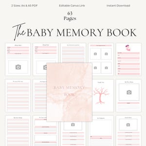 Babyminnesbok Rosa babyalbum Nyföddlogg De första åren Utskrivbar minnesbok