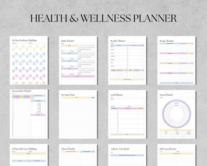 Health & Wellness Planner Printable | Meal Plan, Workout Log and Habit ...