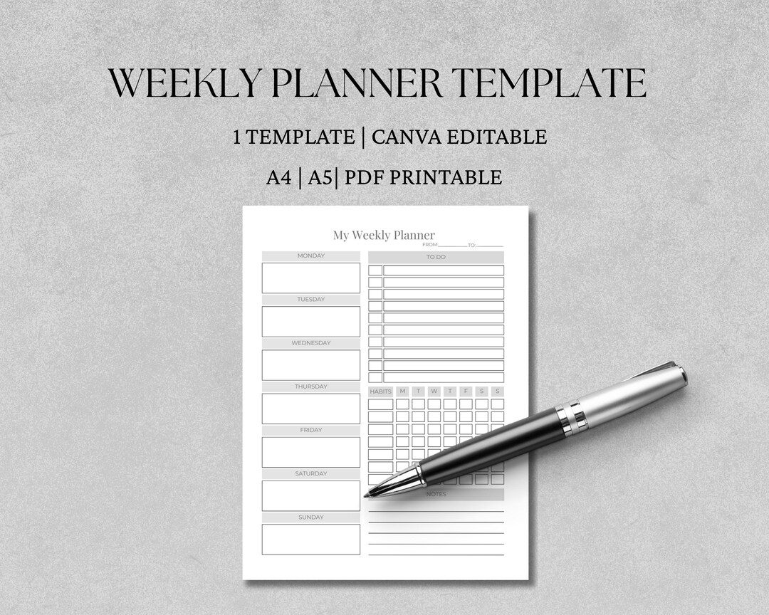 Week at a Glance Planner Printable | Minimal Weekly Task Overview | A4 ...
