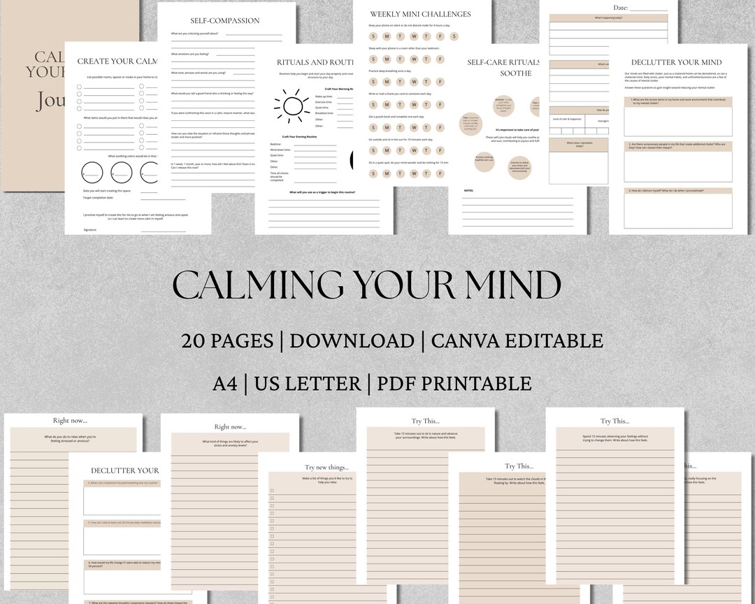 Calm Your Mind Printable Workbook | Anxiety Journal & Self-care Planner ...