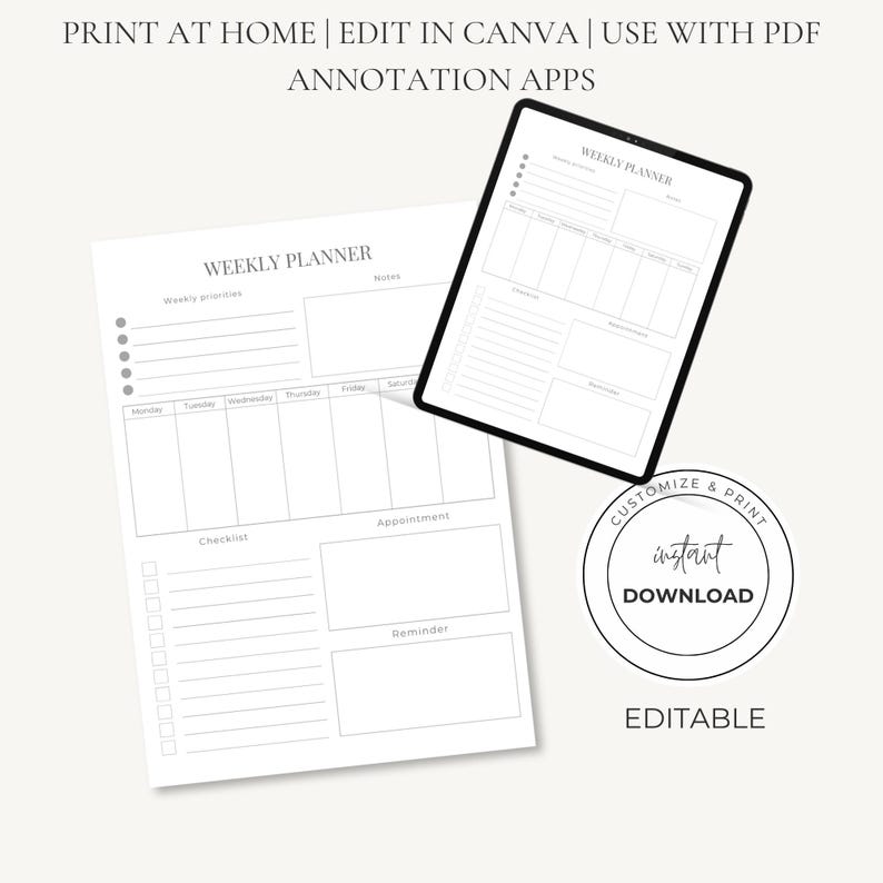 Weekly Productivity Planner Template | Printable PDF A4, A5 | Fully ...