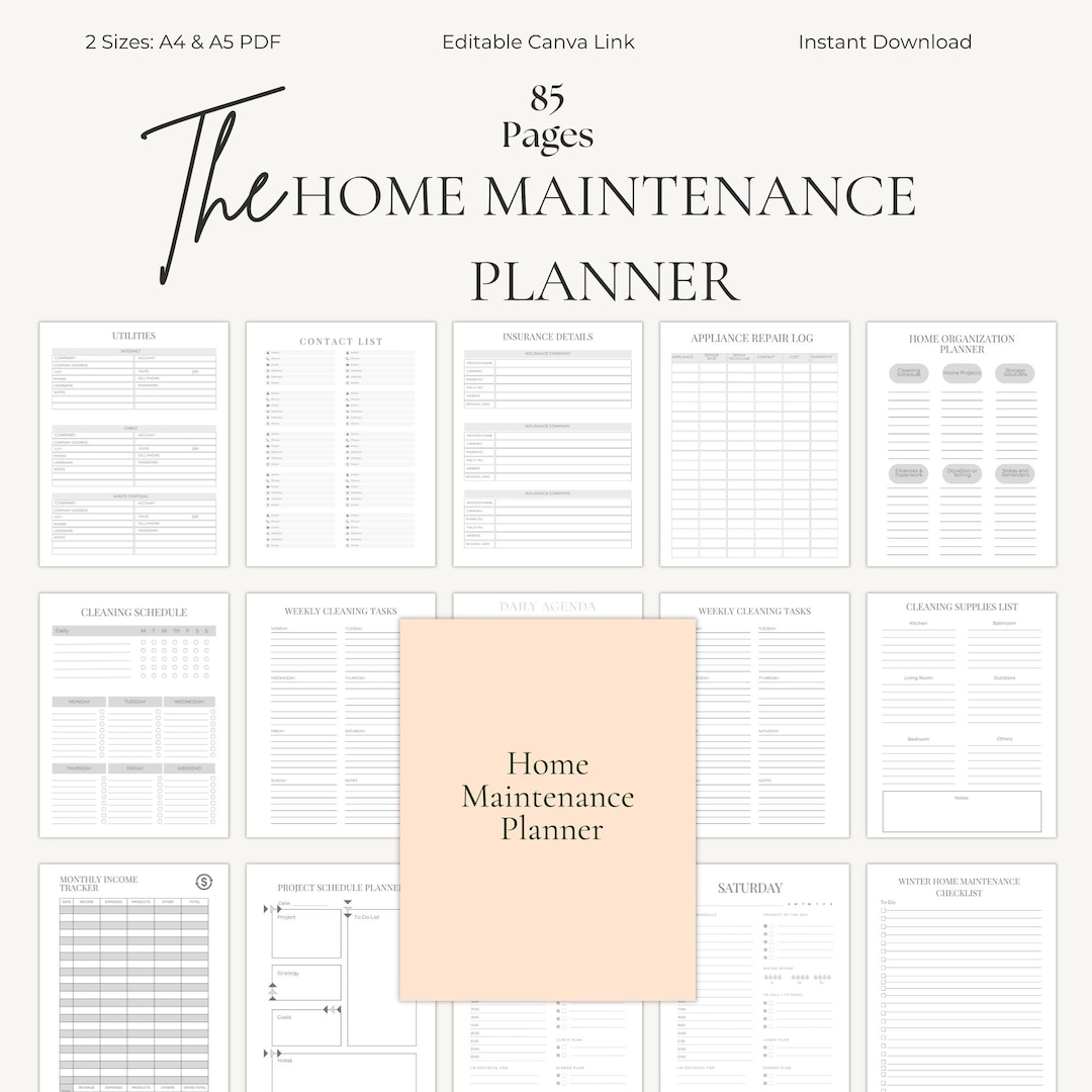 Home Management Binder Household Maintenance Tracker Renovation Planner ...