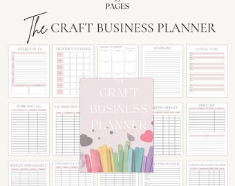 May include: A craft business planner with 33 pages, available in A4 and A5 PDF sizes. The cover features the text "The Craft Business Planner" with colorful popsicle sticks and hearts. Includes weekly, monthly, and annual planning pages.