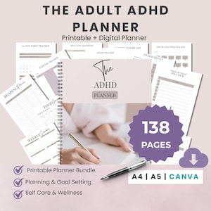 ADHS Kalender für Erwachsene | ADHS-Produktivitäts- & Fokus-Planer | Exekutivfunktion Life Organizer | A4 A5 Canvas PDF (138 Seiten)