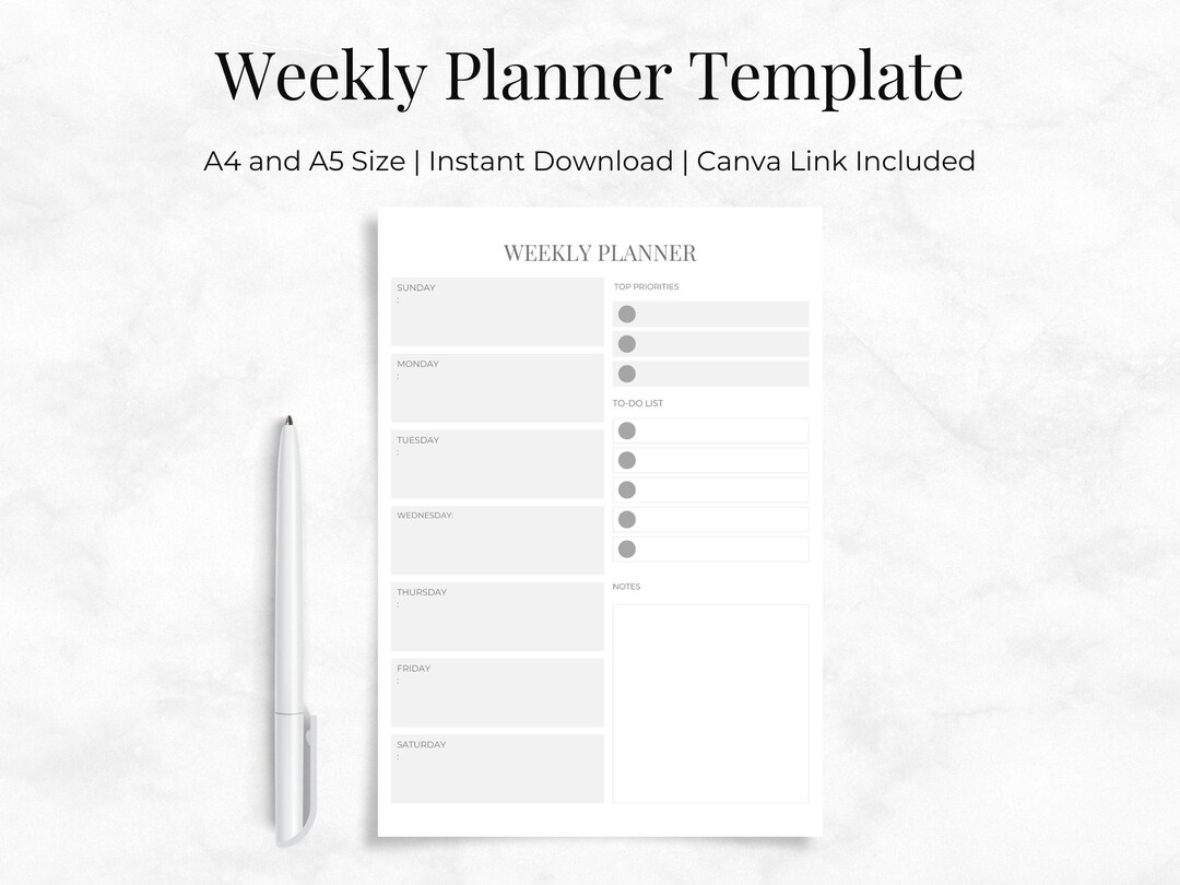 2026 Weekly Planner Template (A4 & A5 Inserts) Instant Download, Canva ...