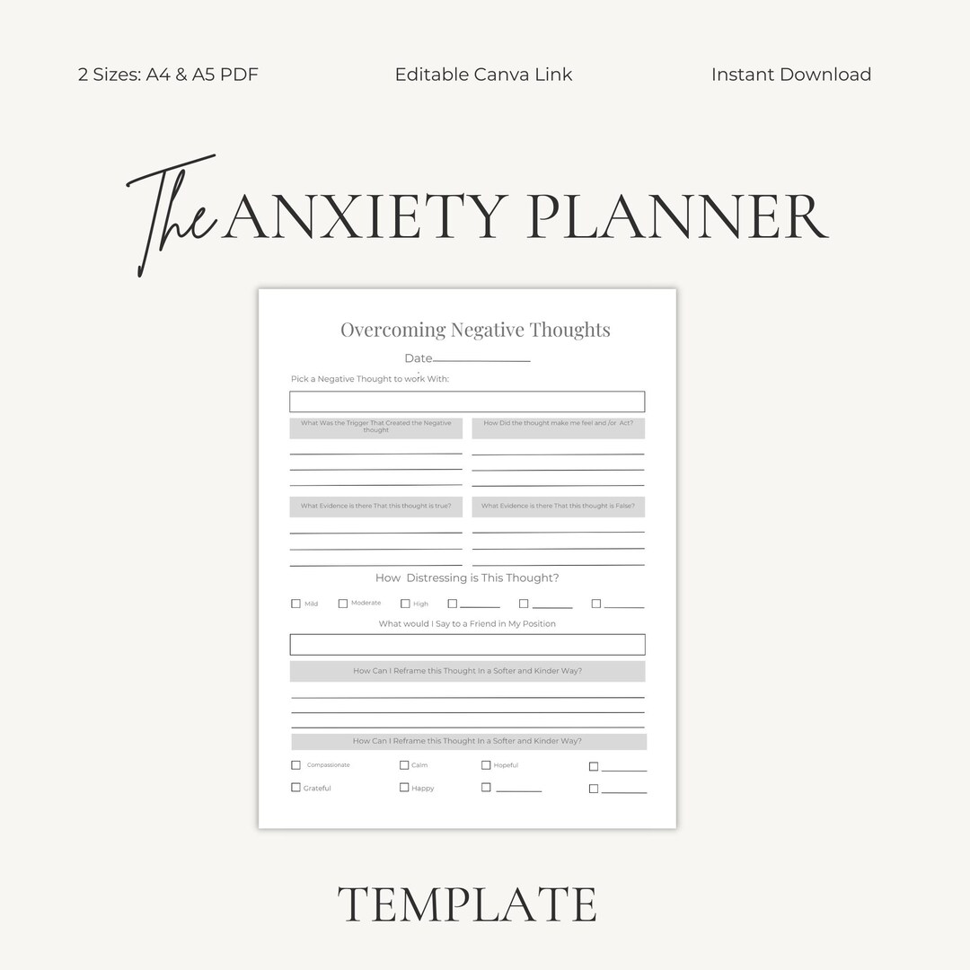 CBT Worksheet Template | Printable PDF A4, A5 | Fully Editable Canva ...