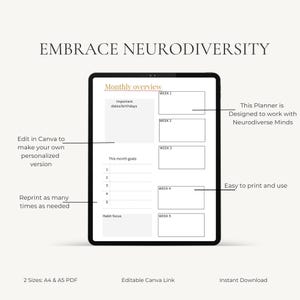 Neurodivergent Planner | ADHD Workbook | Executive Function Toolkit | Canva PDF