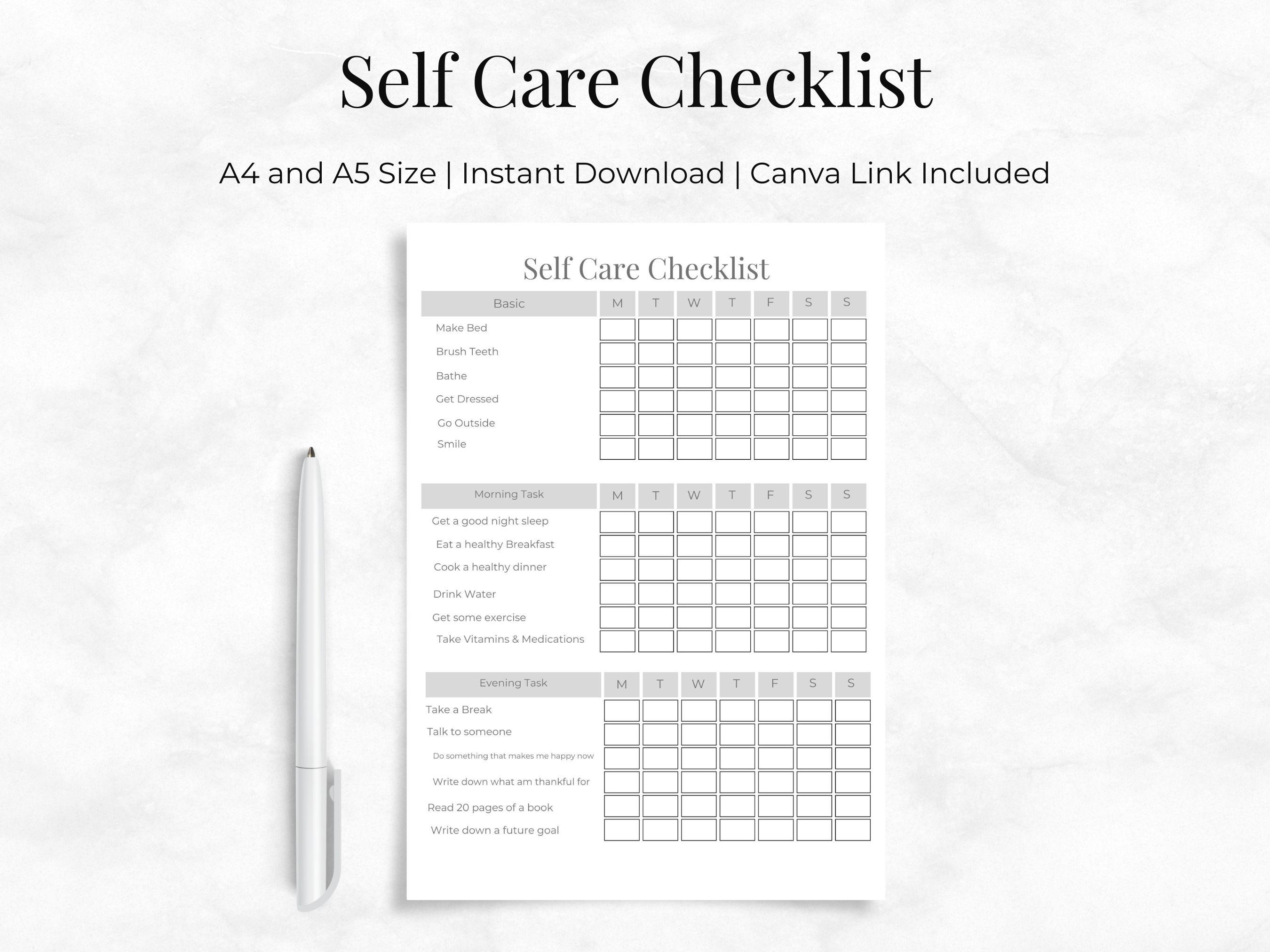 Self Care Checklist Printable | Daily Routine Tracker | A4 A5 PDF ...