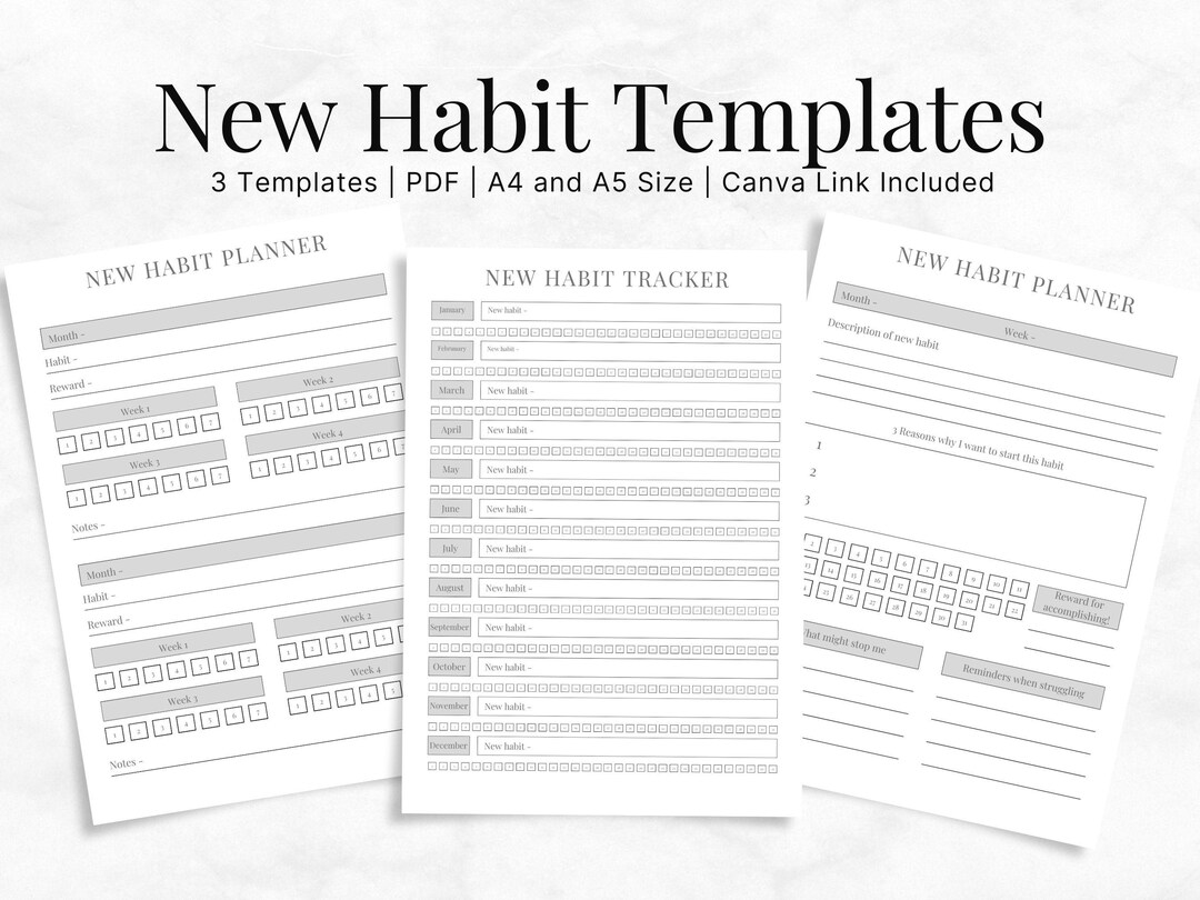 Habit Tracker Planner Bundle Editable Canva | A4 A5 Printable Routine ...