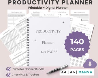 Planificador de productividad definitivo para la concentración / Gestión del tiempo, programación y planificación / Canva A4 A5