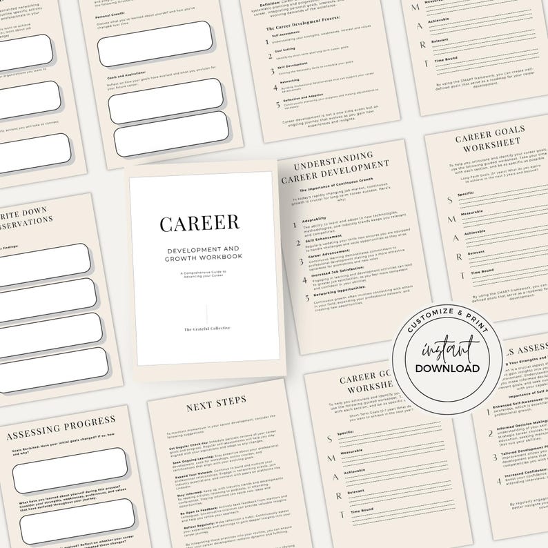 Career Planning Workbook | Personal Growth Planner | Work Life Balance | PDF A4 A5 Canva Editable