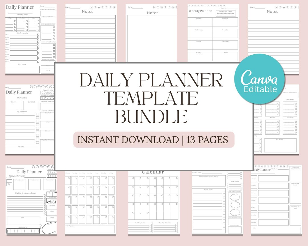 Daily Planner Templates Printable PDF (A4 & A5) Instant Download, Canva ...