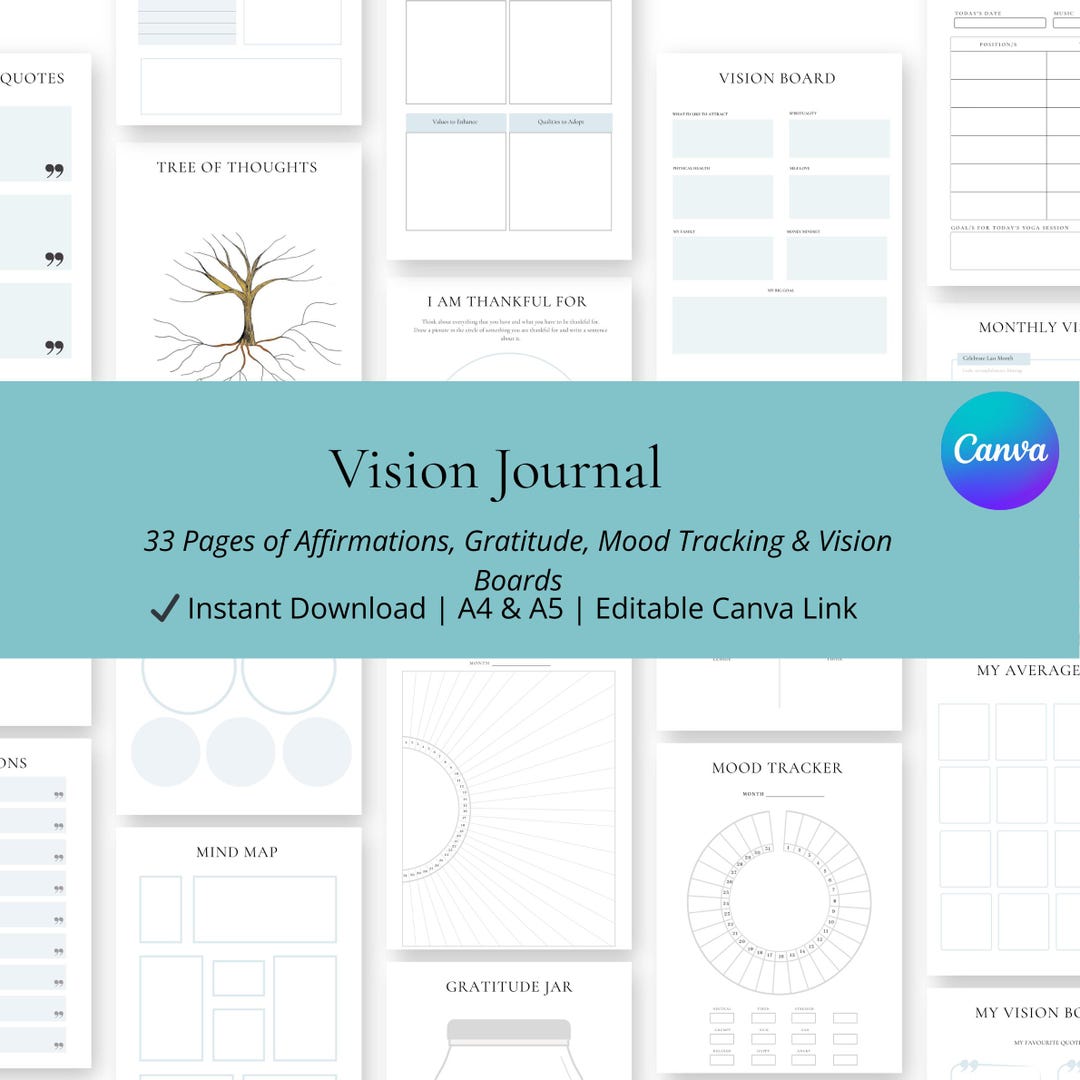 Vision Journal Template Editable Canva | A4 A5 Affirmation & Goal ...