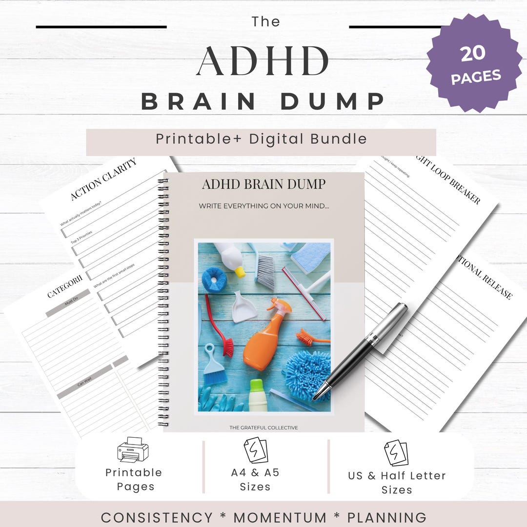 ADHD Brain Dump Journal Printable Planner | Gain Mental Clarity ...
